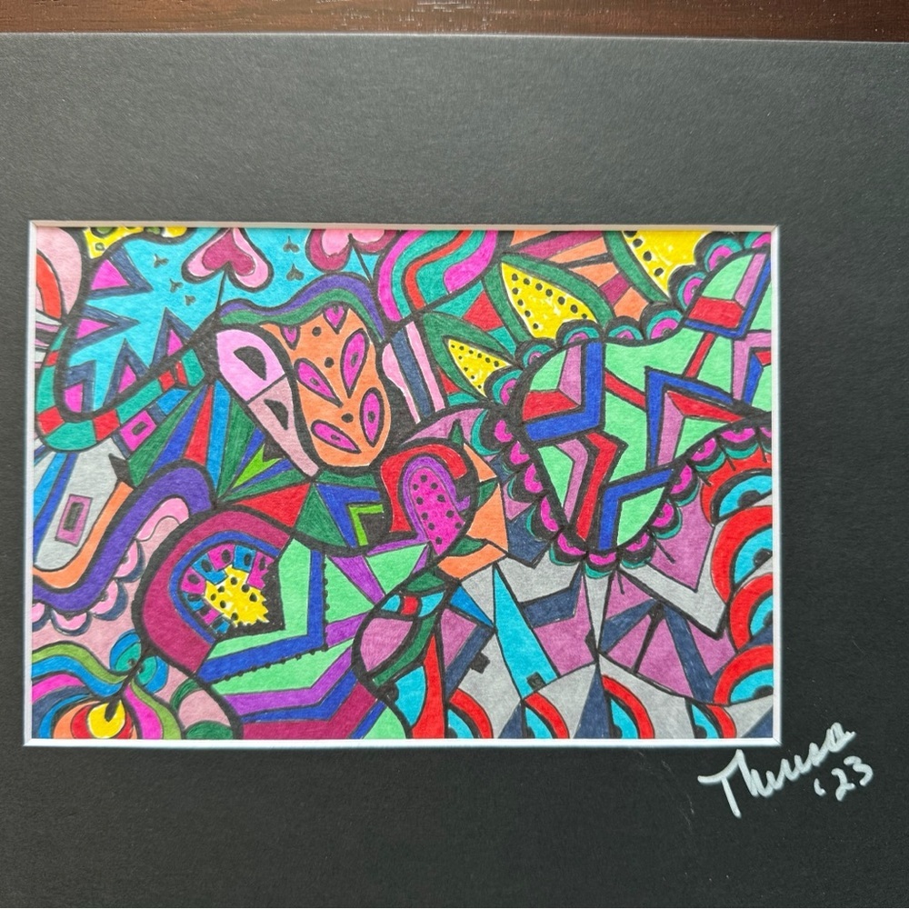 Original hand drawn intuitive abstract art with mat. - Picture 2 of 6